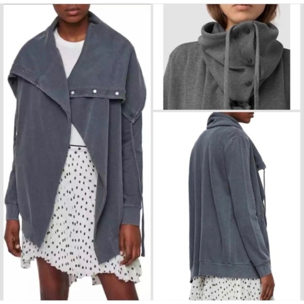 ALLSAINTS Brooke Sweat Gray Cotton Hoodie Size Small Grunge Designer 100% Cotton